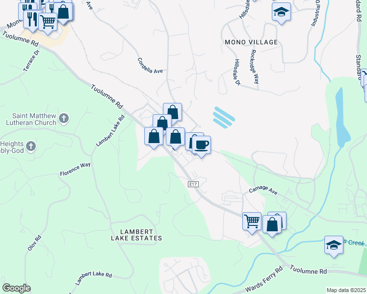 map of restaurants, bars, coffee shops, grocery stores, and more near 18955 Hess Avenue in Sonora