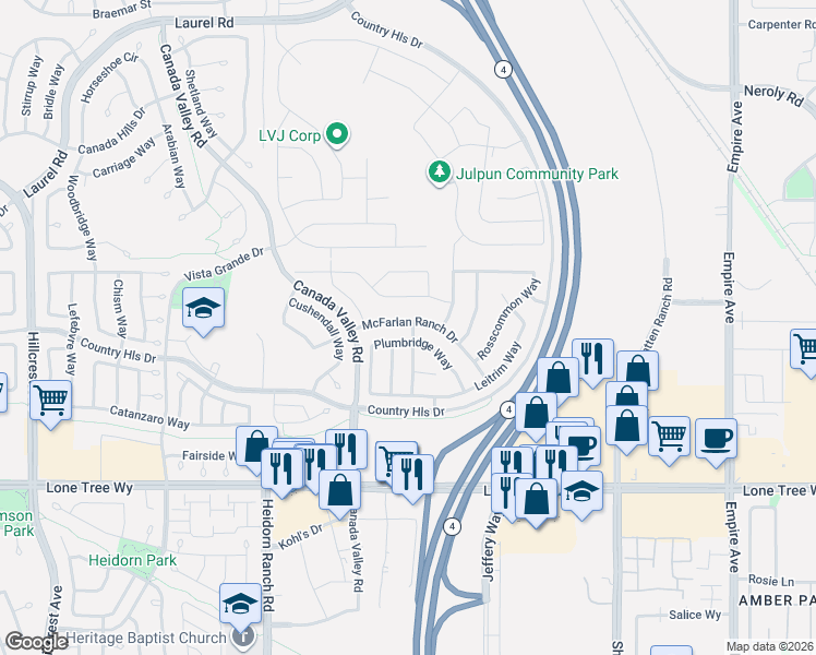 map of restaurants, bars, coffee shops, grocery stores, and more near 5557 McFarlan Ranch Drive in Antioch