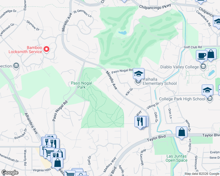 map of restaurants, bars, coffee shops, grocery stores, and more near 707 Tonstad Place in Pleasant Hill
