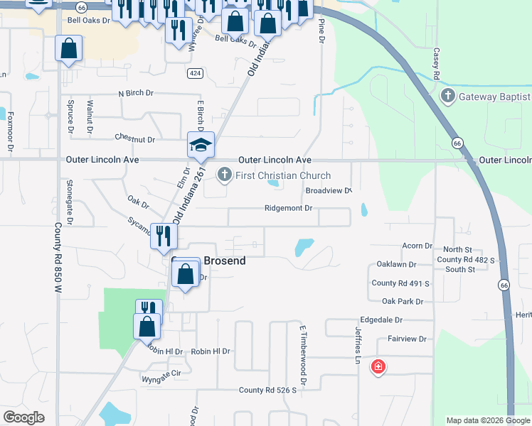 map of restaurants, bars, coffee shops, grocery stores, and more near 7844 Meadow Lane in Newburgh
