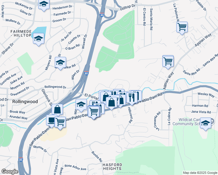 map of restaurants, bars, coffee shops, grocery stores, and more near Vía Verdi in Richmond