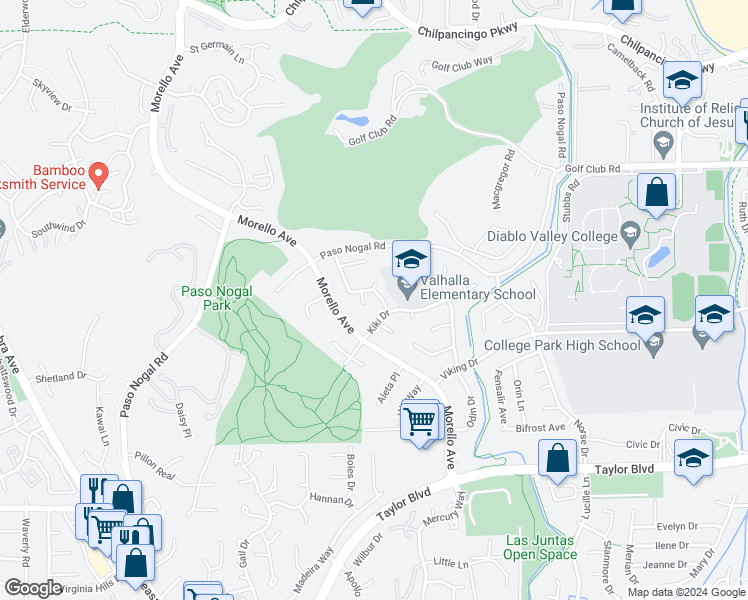 map of restaurants, bars, coffee shops, grocery stores, and more near 376 Skander Lane in Pleasant Hill