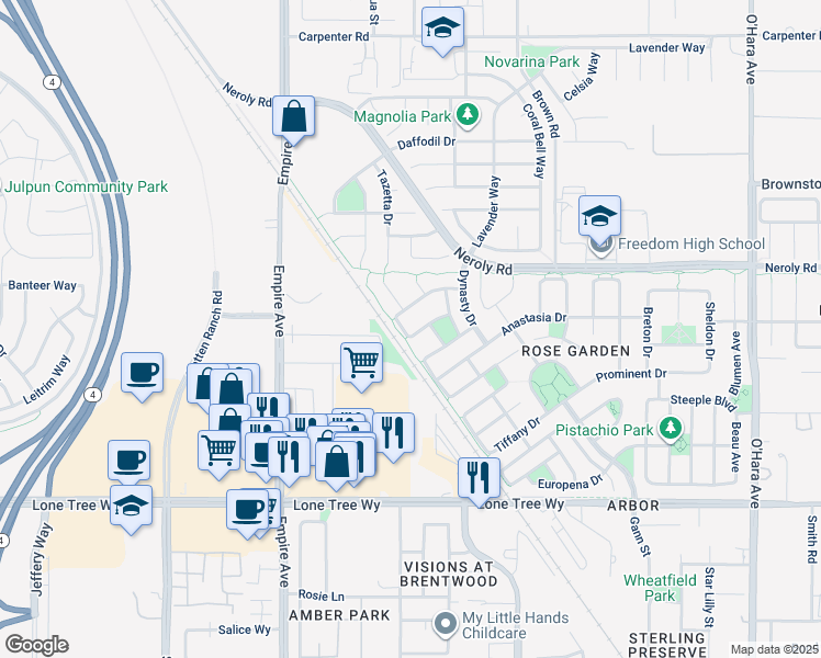 map of restaurants, bars, coffee shops, grocery stores, and more near 1839 Elizabeth Way in Brentwood