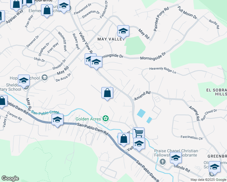 map of restaurants, bars, coffee shops, grocery stores, and more near 207 Valley View Place in El Sobrante