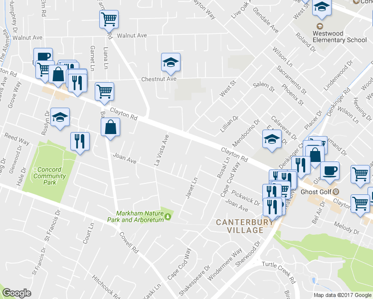 map of restaurants, bars, coffee shops, grocery stores, and more near 1483 Starr Lane in Concord