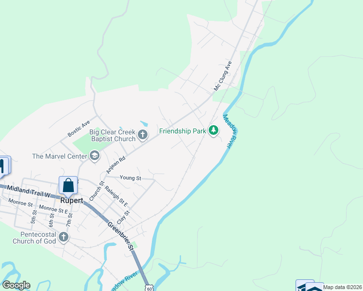 map of restaurants, bars, coffee shops, grocery stores, and more near Cabell Street North in Rupert