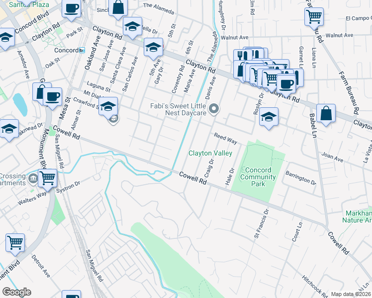 map of restaurants, bars, coffee shops, grocery stores, and more near 1237 Davis Avenue in Concord