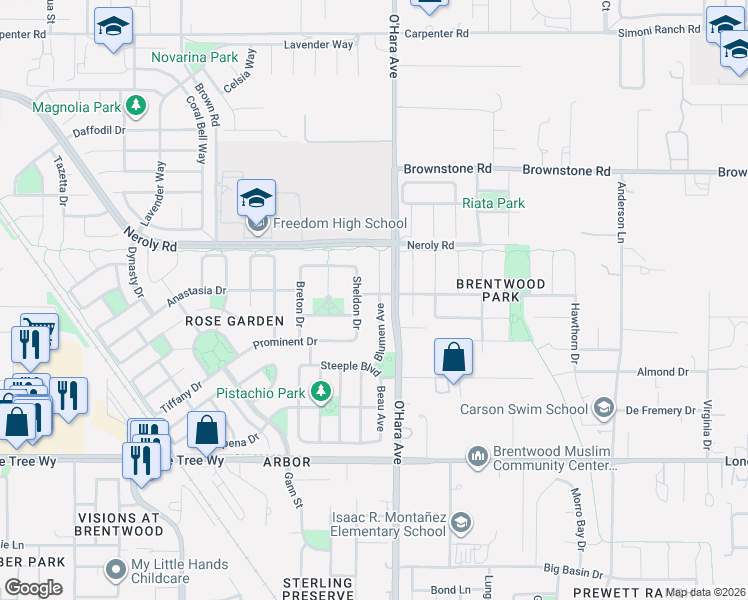 map of restaurants, bars, coffee shops, grocery stores, and more near 2972 Blumen Avenue in Brentwood