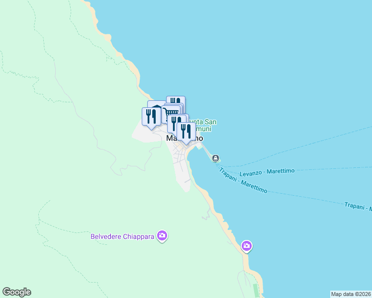 map of restaurants, bars, coffee shops, grocery stores, and more near Via Carlo Cavasino in Marettimo