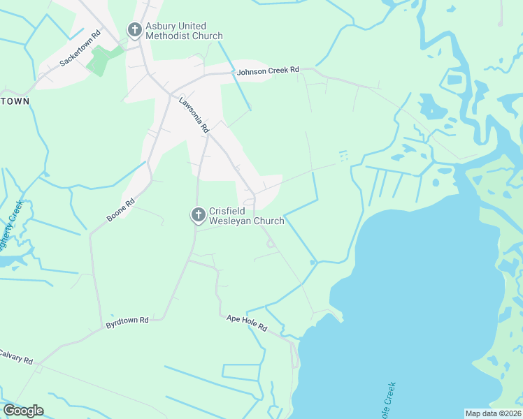 map of restaurants, bars, coffee shops, grocery stores, and more near 3093 William Maddox Road in Crisfield