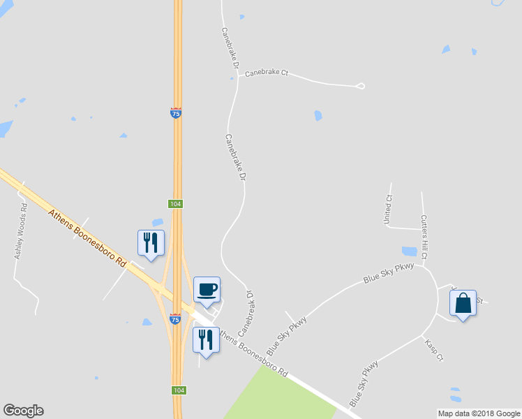 map of restaurants, bars, coffee shops, grocery stores, and more near 250 Canebrake Drive in Lexington