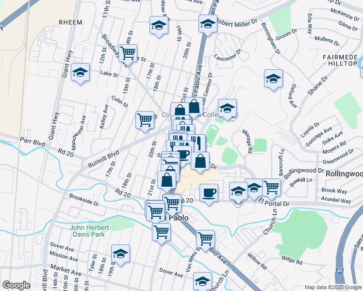 map of restaurants, bars, coffee shops, grocery stores, and more near 14451 San Pablo Avenue in San Pablo