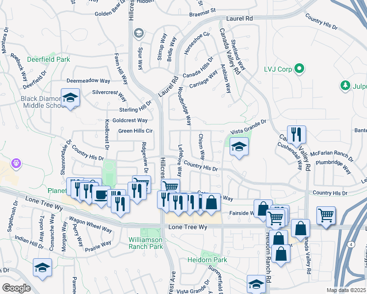 map of restaurants, bars, coffee shops, grocery stores, and more near 4833 Lefebvre Way in Antioch