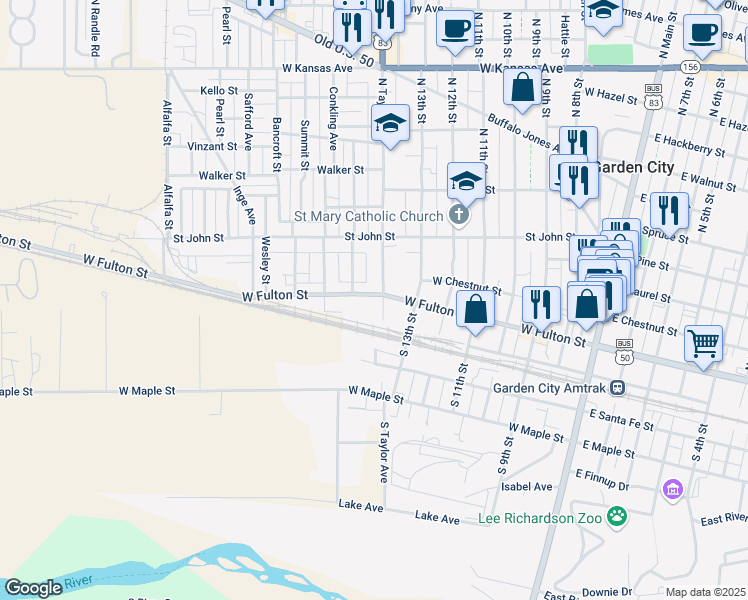 map of restaurants, bars, coffee shops, grocery stores, and more near 101 N Taylor Ave in Garden City