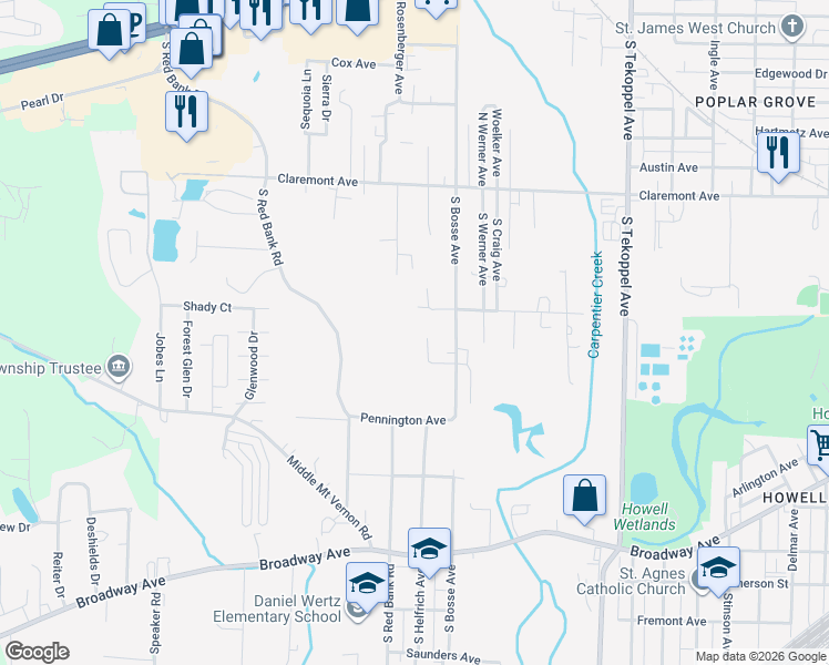 map of restaurants, bars, coffee shops, grocery stores, and more near 931 Sorenson Avenue in Evansville