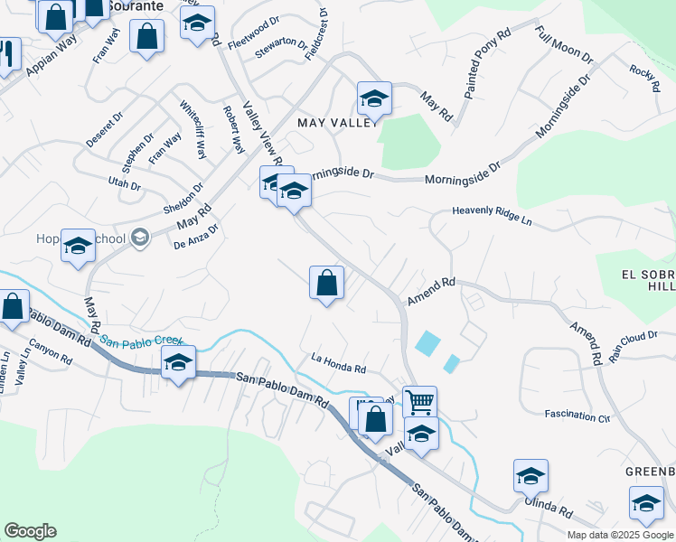 map of restaurants, bars, coffee shops, grocery stores, and more near 208 Valley View Place in El Sobrante