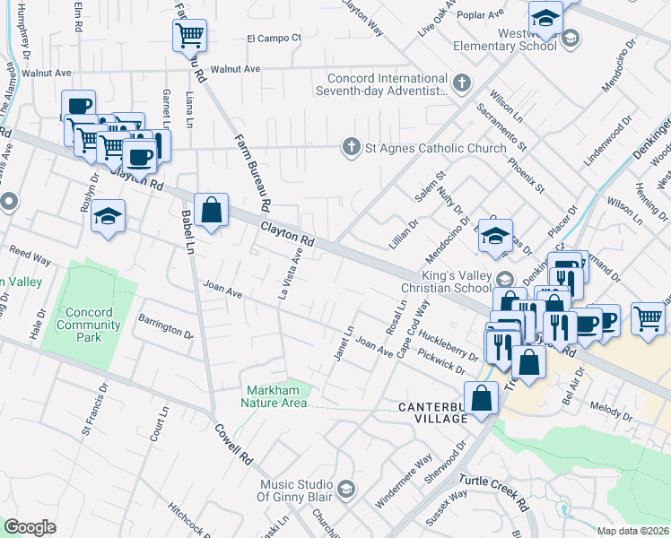 map of restaurants, bars, coffee shops, grocery stores, and more near 1483 Starr Lane in Concord