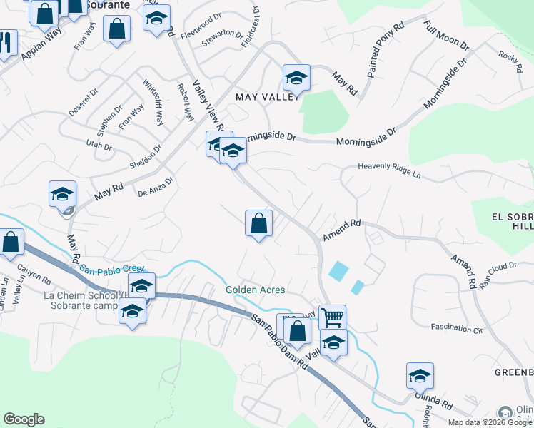 map of restaurants, bars, coffee shops, grocery stores, and more near 48 Valley View Court in El Sobrante