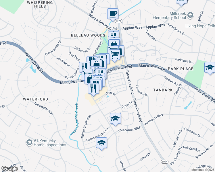 map of restaurants, bars, coffee shops, grocery stores, and more near 4236 Jasmine Rose Way in Lexington