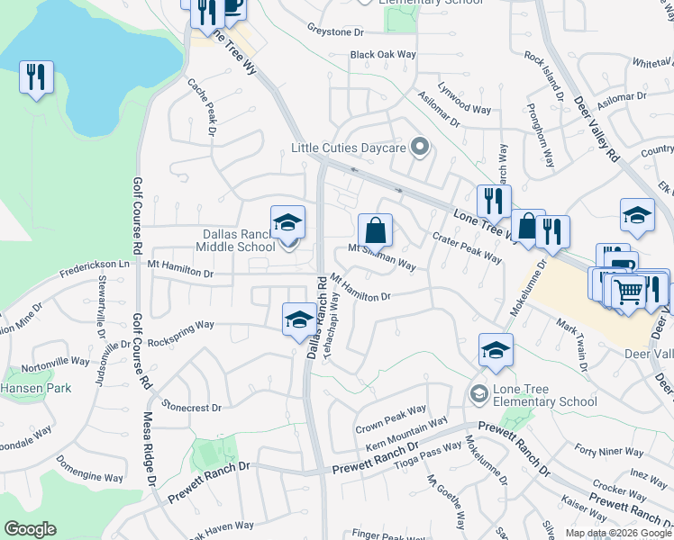 map of restaurants, bars, coffee shops, grocery stores, and more near 1505 Barkley Mountain Way in Antioch