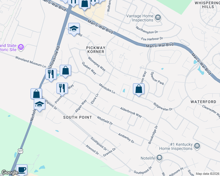 map of restaurants, bars, coffee shops, grocery stores, and more near 4113 Vancouver Court in Lexington
