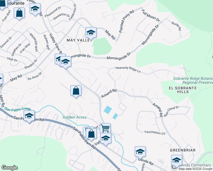 map of restaurants, bars, coffee shops, grocery stores, and more near 117 Sweeney Court in El Sobrante