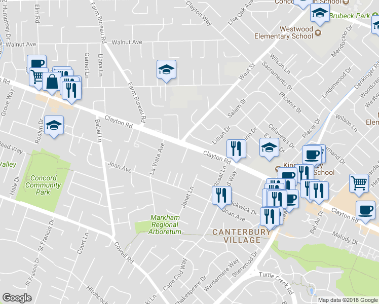 map of restaurants, bars, coffee shops, grocery stores, and more near 4012 Lillian Drive in Concord