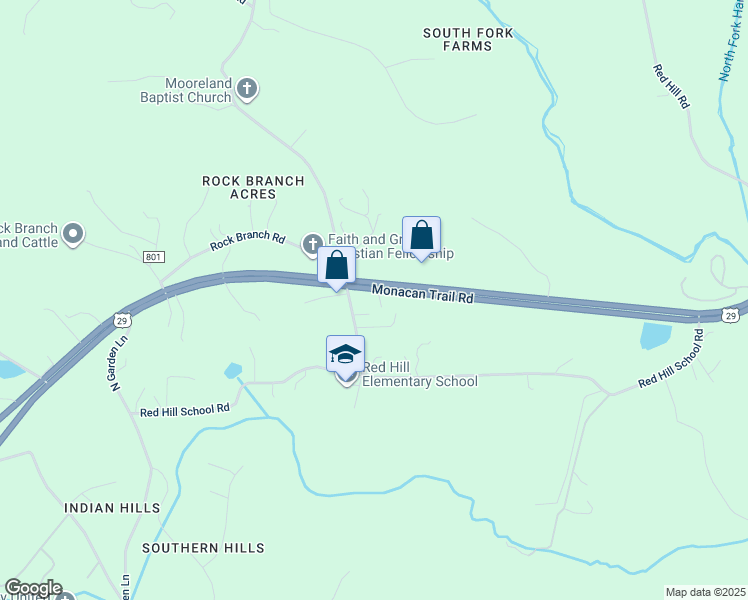 map of restaurants, bars, coffee shops, grocery stores, and more near 2991 Monacan Trail Road in North Garden