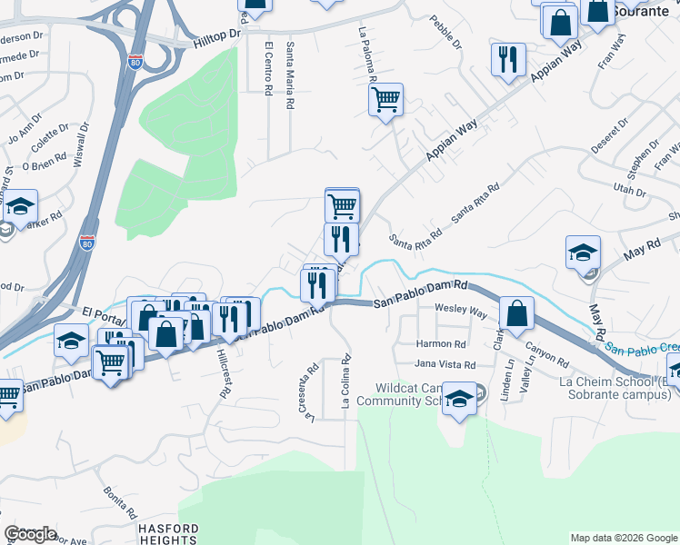 map of restaurants, bars, coffee shops, grocery stores, and more near 4200 Appian Way in El Sobrante