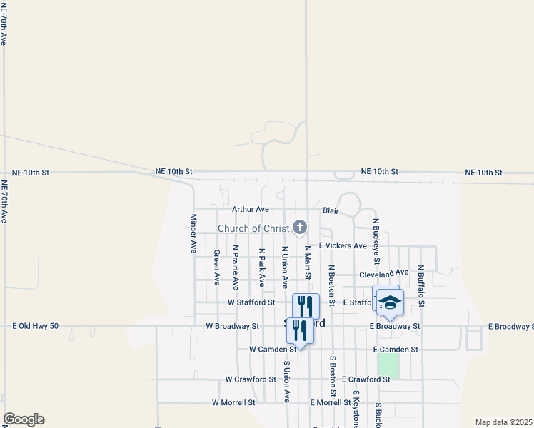 map of restaurants, bars, coffee shops, grocery stores, and more near Arthur Avenue in Stafford