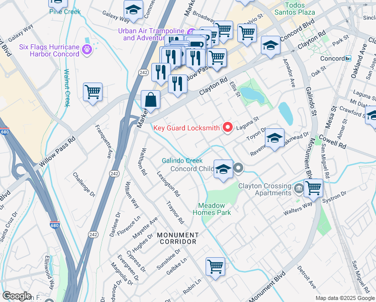 map of restaurants, bars, coffee shops, grocery stores, and more near 1500 Pine Street in Concord