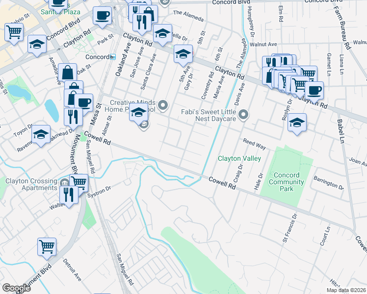 map of restaurants, bars, coffee shops, grocery stores, and more near 1231 Coventry Road in Concord
