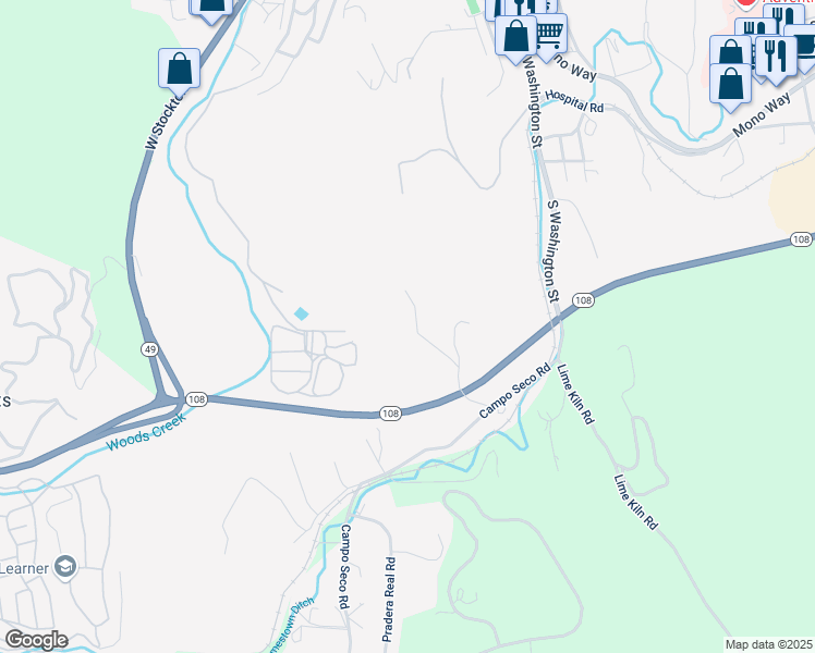 map of restaurants, bars, coffee shops, grocery stores, and more near 145 Crooked Lane in Sonora