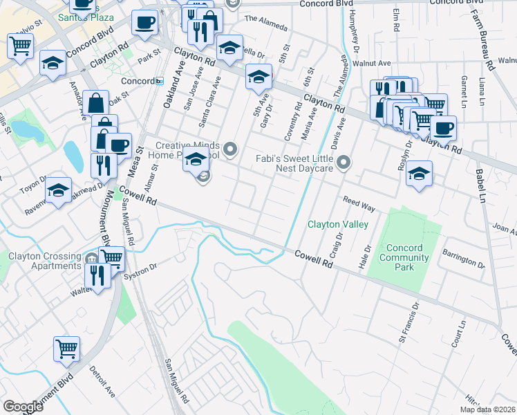 map of restaurants, bars, coffee shops, grocery stores, and more near 1231 Coventry Road in Concord