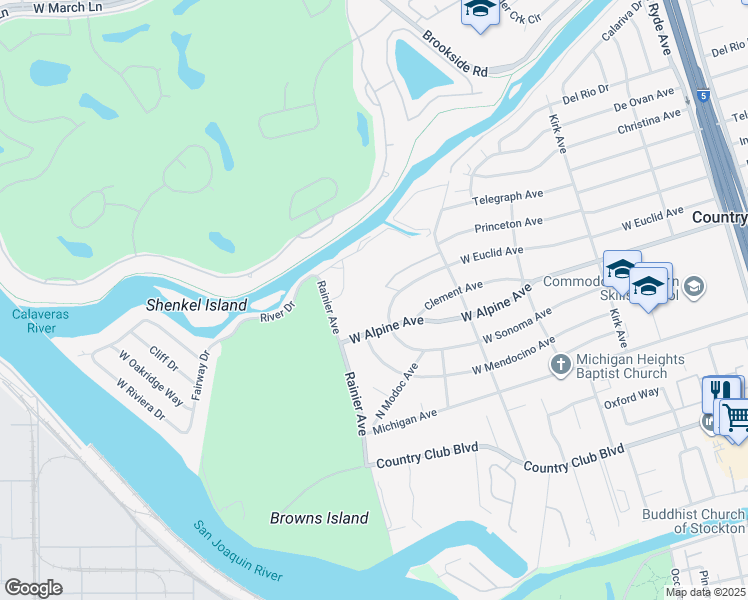 map of restaurants, bars, coffee shops, grocery stores, and more near 3344 Wendell Avenue in Stockton
