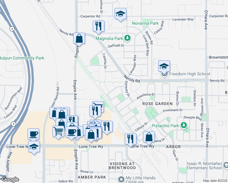 map of restaurants, bars, coffee shops, grocery stores, and more near 1858 Alexander Way in Brentwood