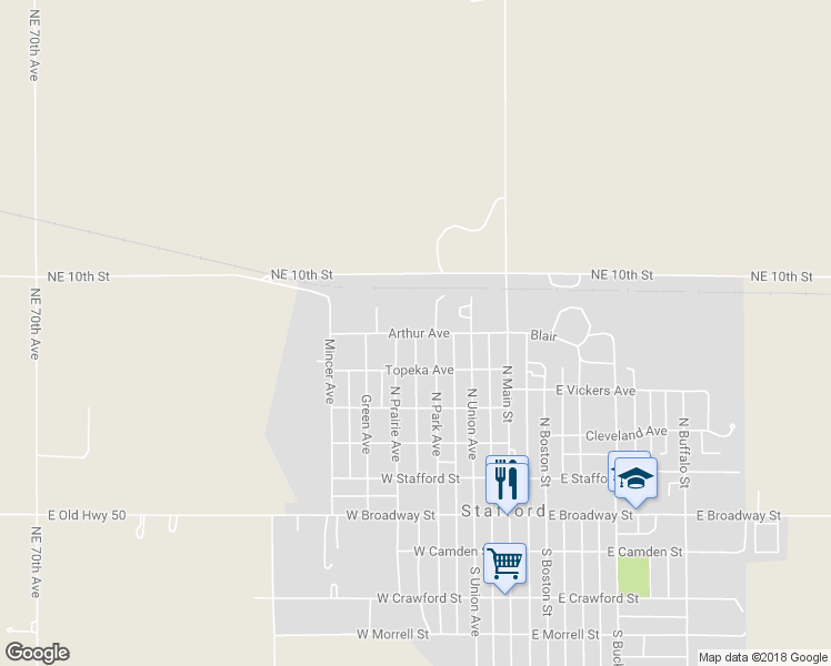 map of restaurants, bars, coffee shops, grocery stores, and more near Arthur Avenue in Stafford