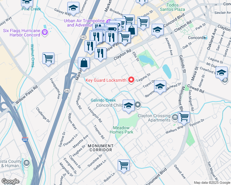 map of restaurants, bars, coffee shops, grocery stores, and more near 1501 Detroit Avenue in Concord