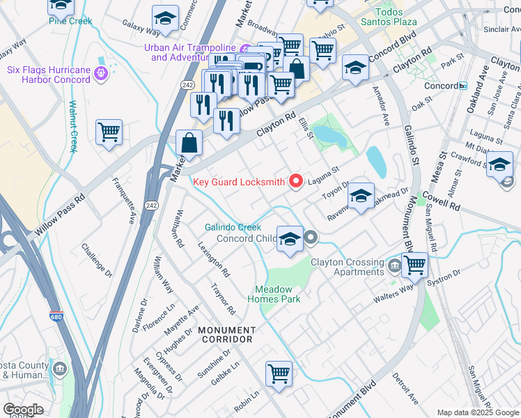 map of restaurants, bars, coffee shops, grocery stores, and more near 1501 Detroit Avenue in Concord