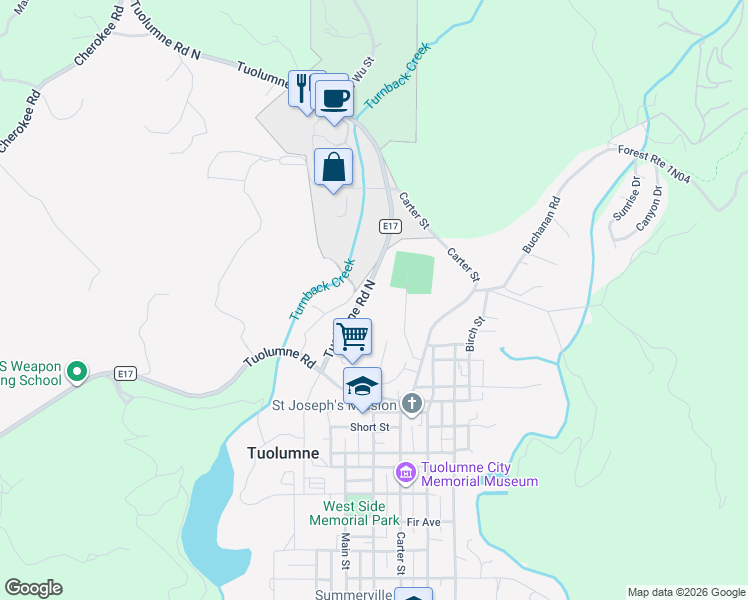 map of restaurants, bars, coffee shops, grocery stores, and more near 19301 Cherry Valley Blvd N in Tuolumne