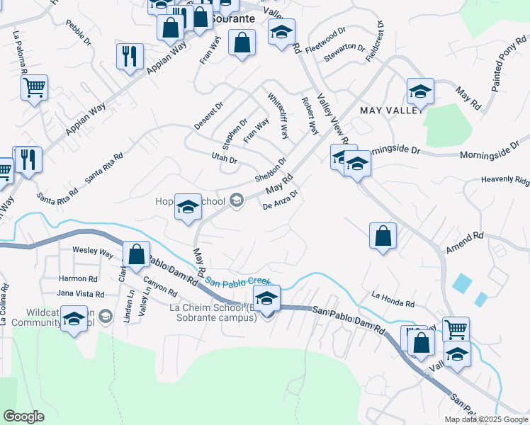 map of restaurants, bars, coffee shops, grocery stores, and more near in El Sobrante