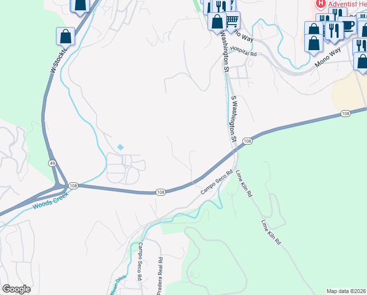 map of restaurants, bars, coffee shops, grocery stores, and more near 172 Crooked Lane in Sonora