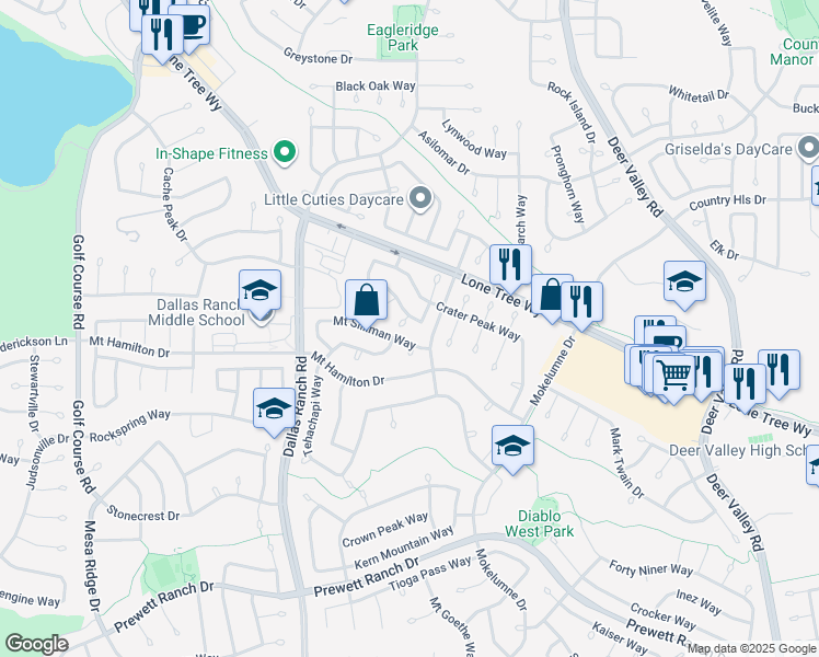 map of restaurants, bars, coffee shops, grocery stores, and more near 1814 Gardenia Ct in Antioch