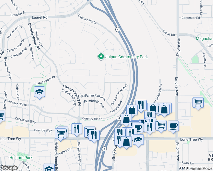 map of restaurants, bars, coffee shops, grocery stores, and more near 5587 Ventry Way in Antioch