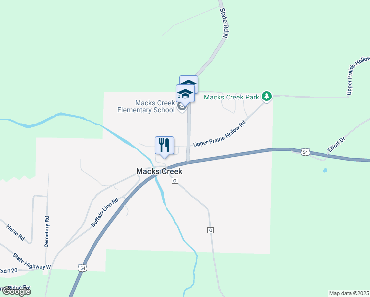 map of restaurants, bars, coffee shops, grocery stores, and more near 73 State Road North in Macks Creek