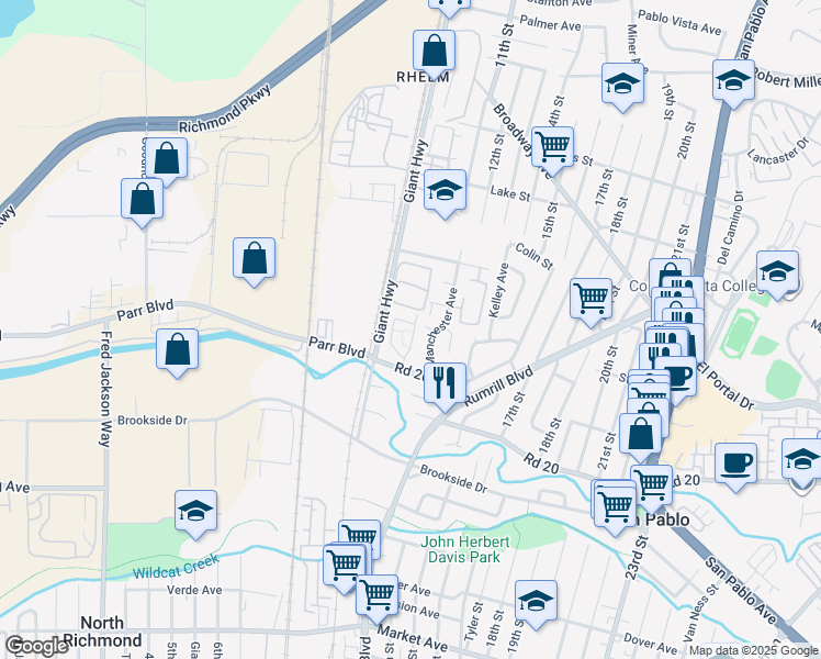 map of restaurants, bars, coffee shops, grocery stores, and more near 139 Westgate Circle in San Pablo