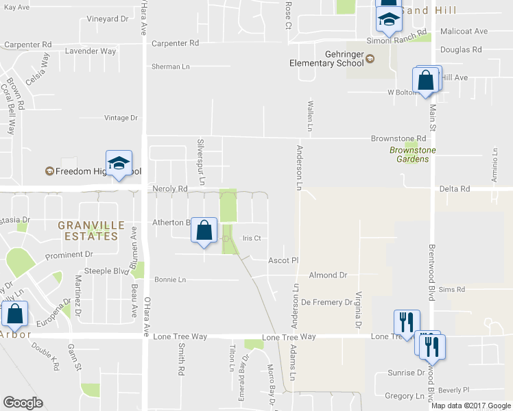 map of restaurants, bars, coffee shops, grocery stores, and more near 2856 Gardenside Court in Brentwood