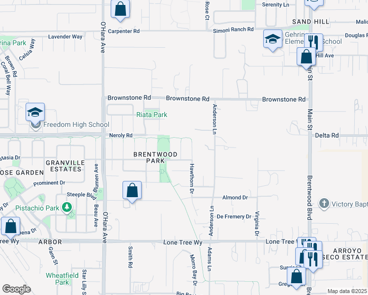 map of restaurants, bars, coffee shops, grocery stores, and more near 2856 Gardenside Court in Brentwood