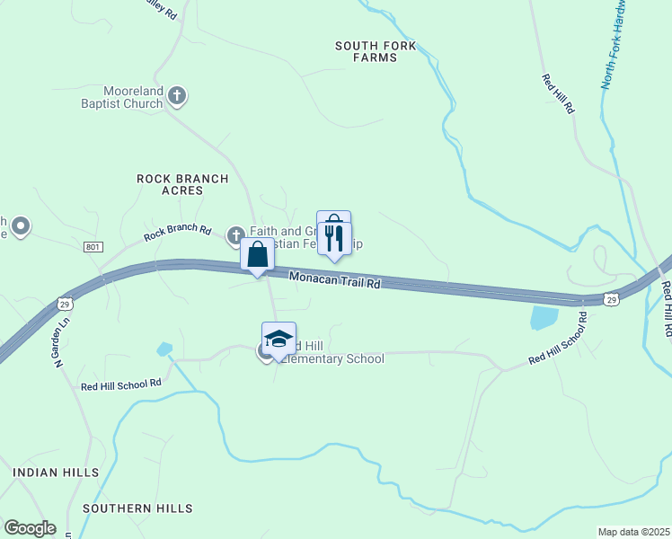 map of restaurants, bars, coffee shops, grocery stores, and more near 2946 Monacan Trail Road in North Garden