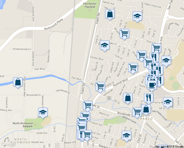 map of restaurants, bars, coffee shops, grocery stores, and more near 139 Westgate Circle in San Pablo